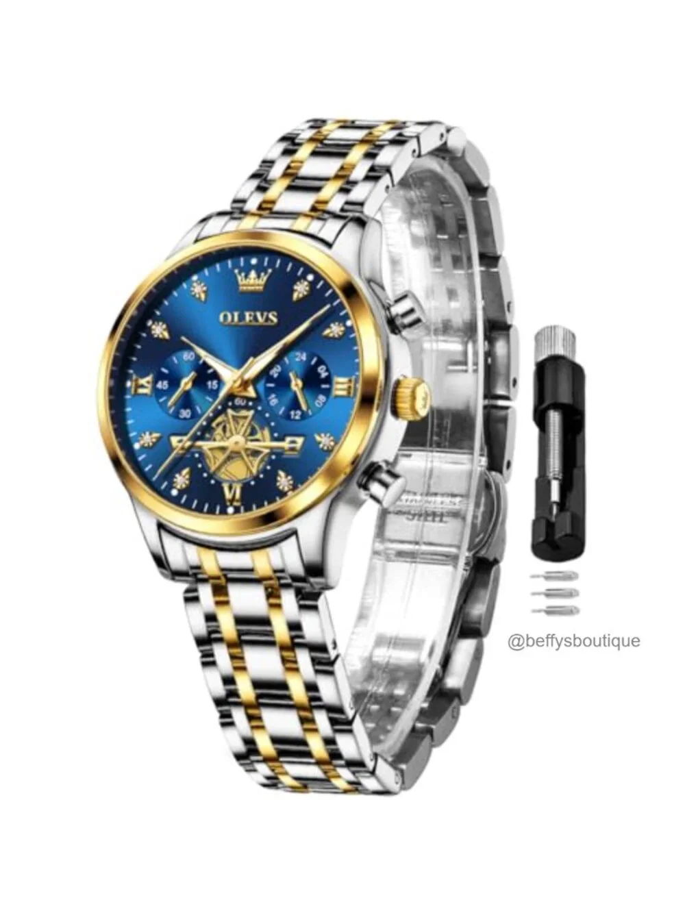 Women's Stainless Steel Quartz Watch Multifunctional Waterproof Diamond Dial